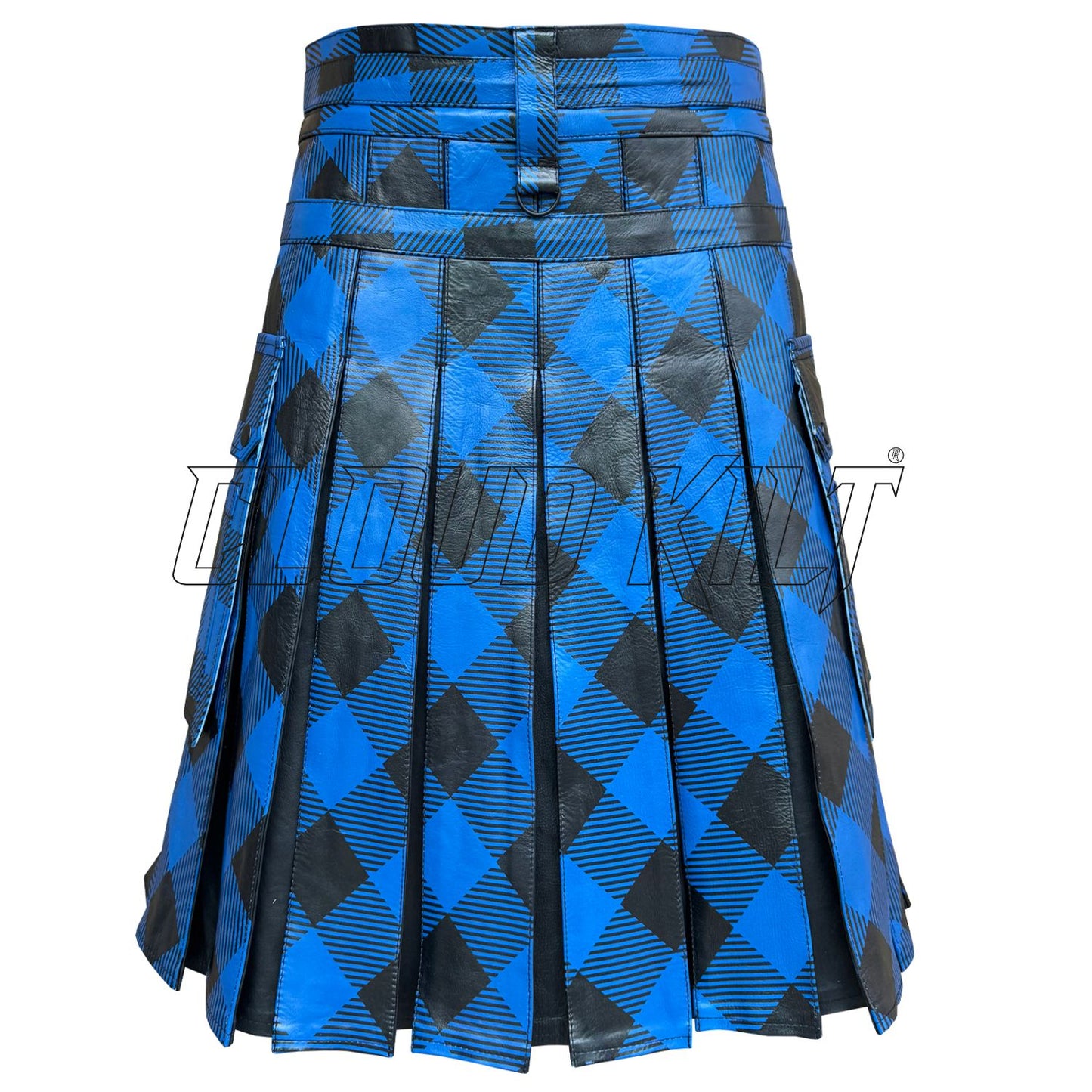 Unique Fashion Black & Blue Cow Leather Hybrid Kilt
