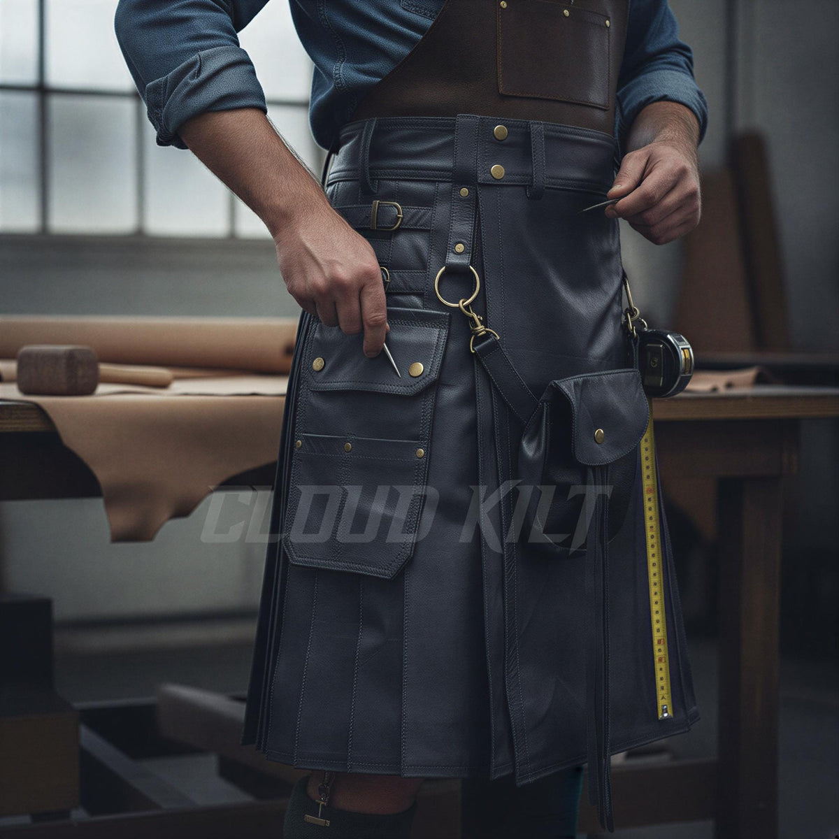 Grey Leather Kilt