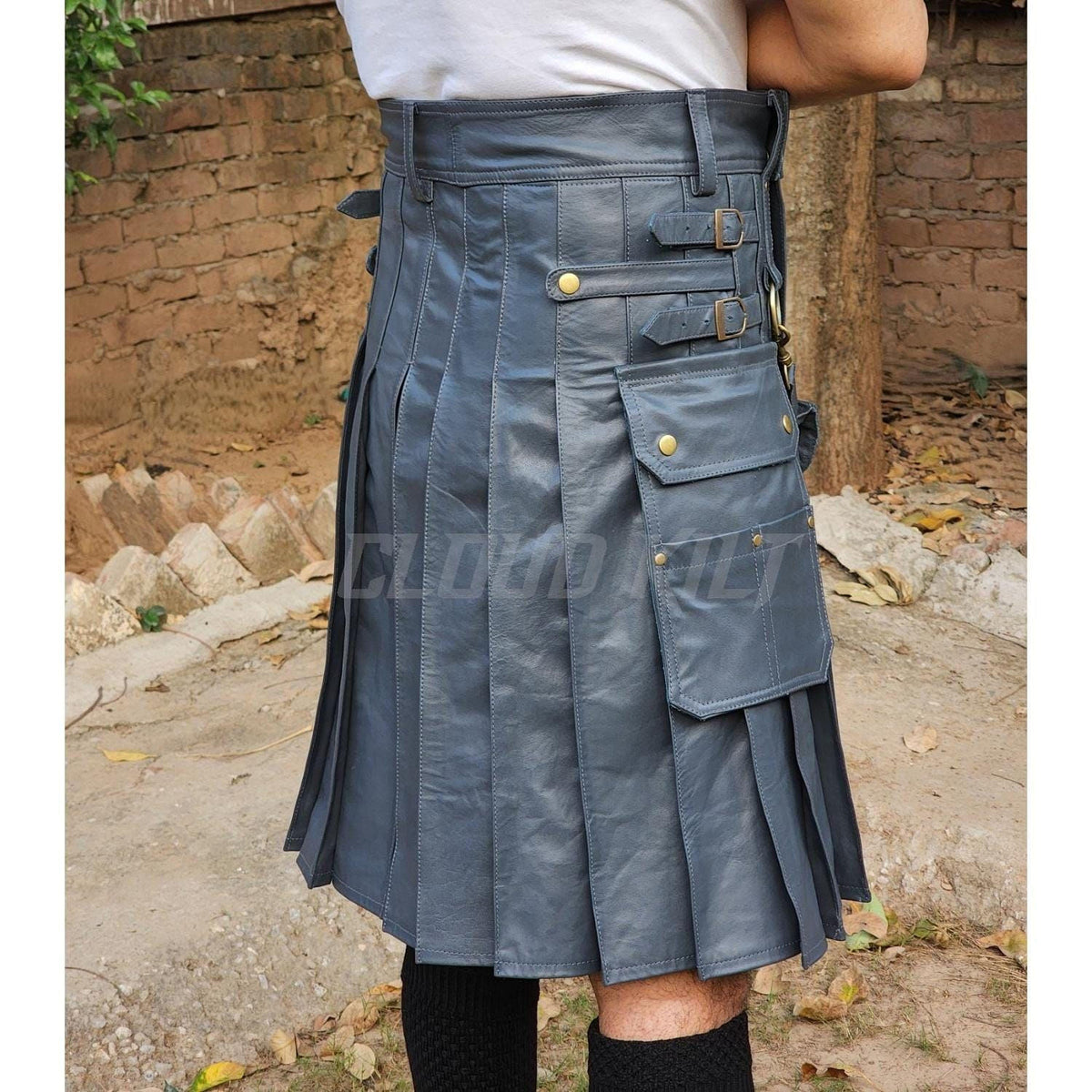 Grey Leather Kilt