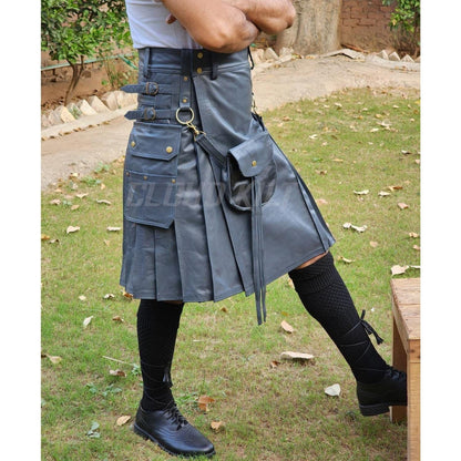 Grey Leather Kilt