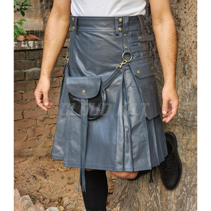 Grey Leather Kilt