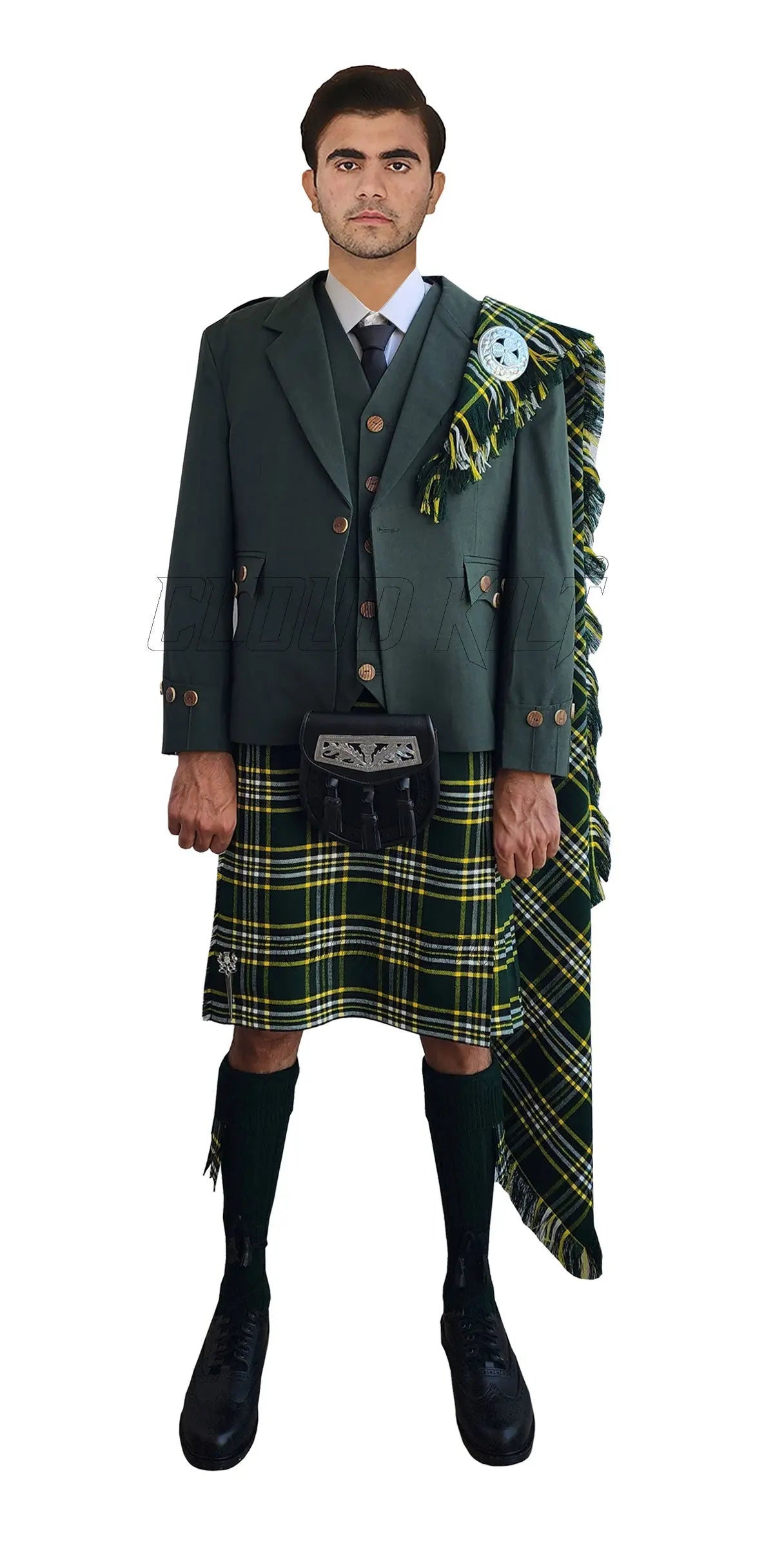 Agyll Kilt Outfit With Dark Irish Green Tartan Kilt CLOUD KILT