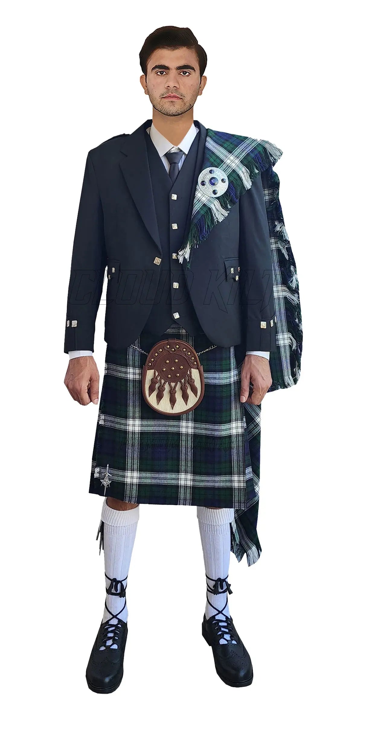 Black Argyle Kilt Outfit With Black Watch Dress Tartan CLOUD KILT