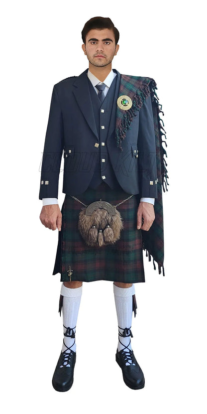 Black Argyll Kilt Outfit With Brown Watch Tartan Kilt CLOUD KILT