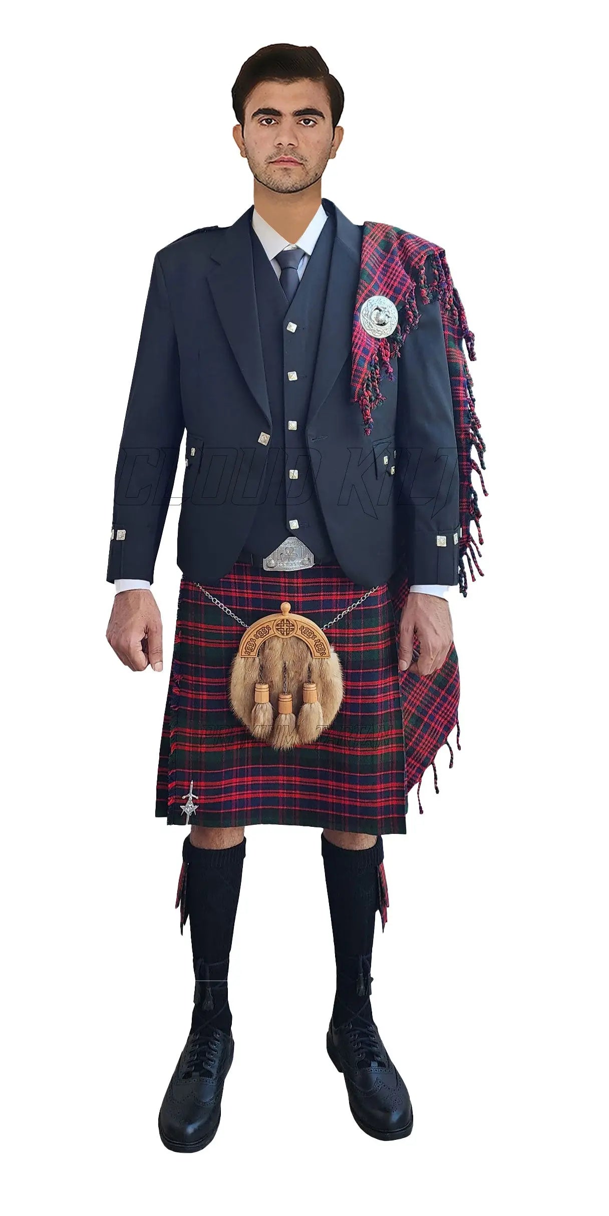 Black Argyll Kilt Outfit With MacDonald Tartan Kilt CLOUD KILT