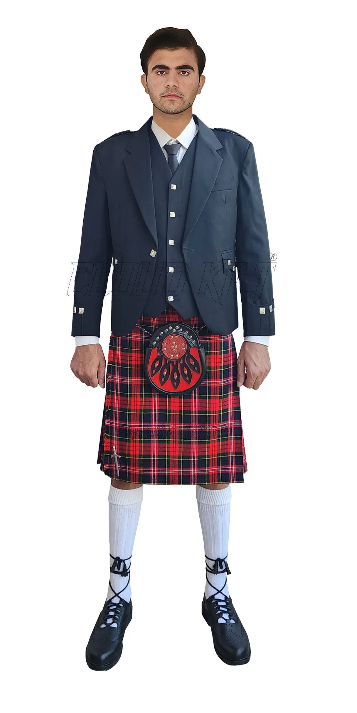 Black Argyll Kilt Outfit With MacPherson Modern Tartan Kilt CLOUD KILT