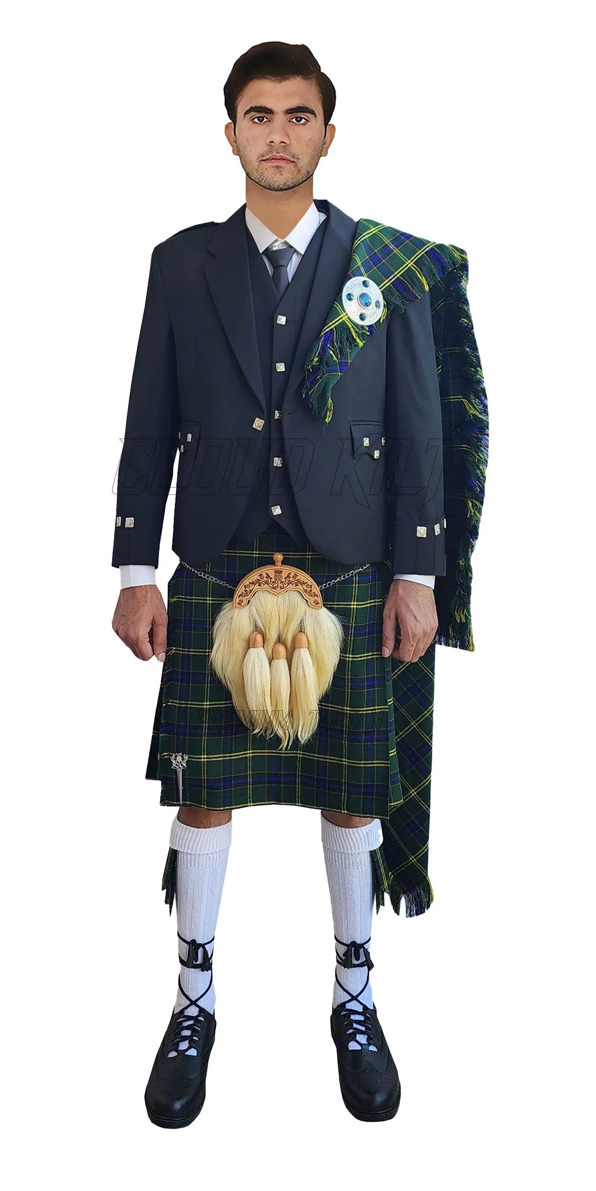 Black Argyll Kilt Outfit With US Army Tartan Kilt CLOUD KILT