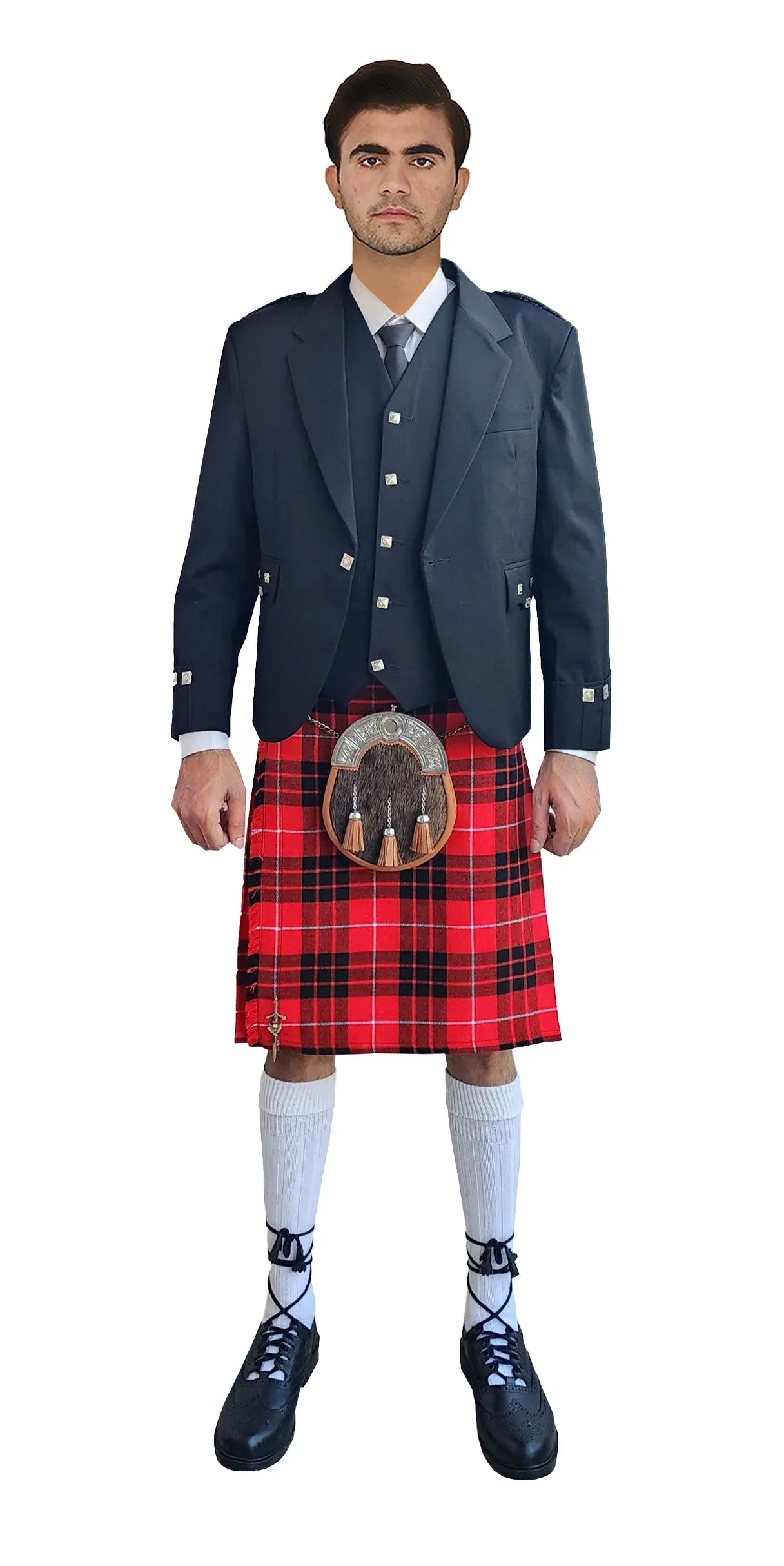 Black Argyll Tweed Outfit With Munro Black And Red Tartan Kilt CLOUD KILT