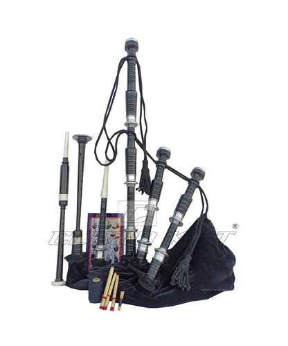 Black Velvet Bagpipe Set Silver & Black Finish With Hard Case CLOUD KILT