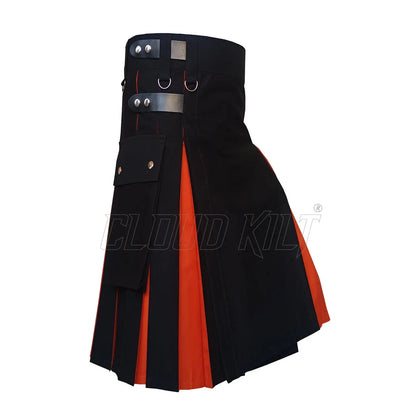 Black & Orange Box Plated Hybrid Utility Kilt CLOUD KILT