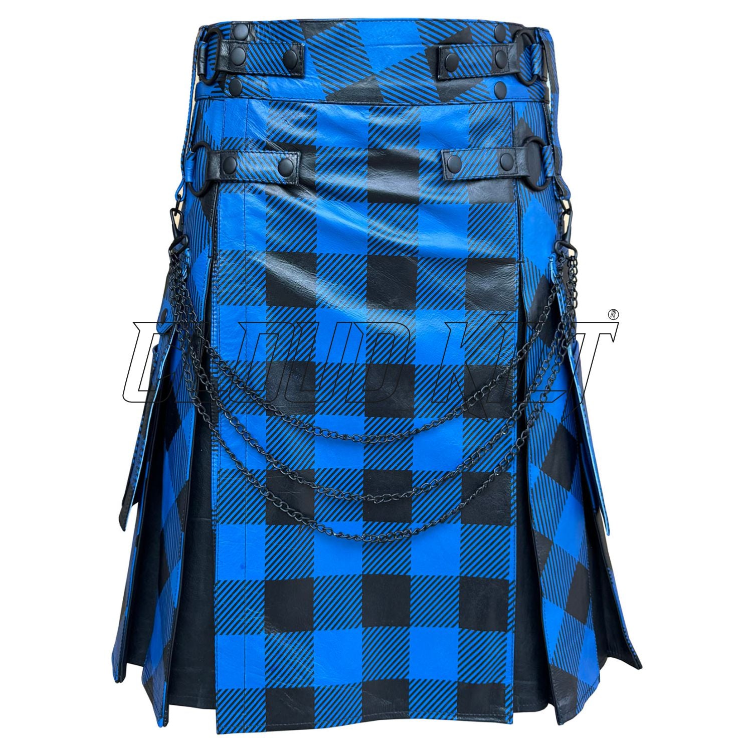 Unique Fashion Black & Blue Cow Leather Hybrid Kilt - CLOUD KILT ...