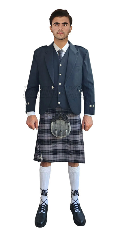 Classic Black Argyll Tweed Kilt Outfit With Douglas Gray Tartan Kilt CLOUD KILT