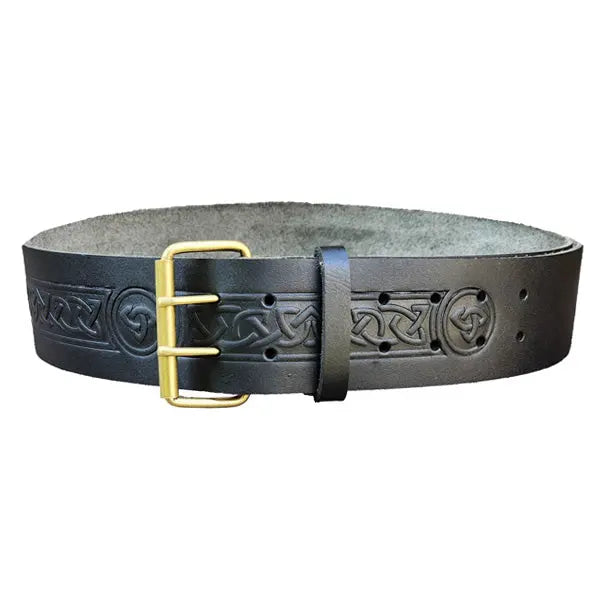 Double Prong Celtic Twist Embossed Black Leather Kilt Belt CLOUD KILT