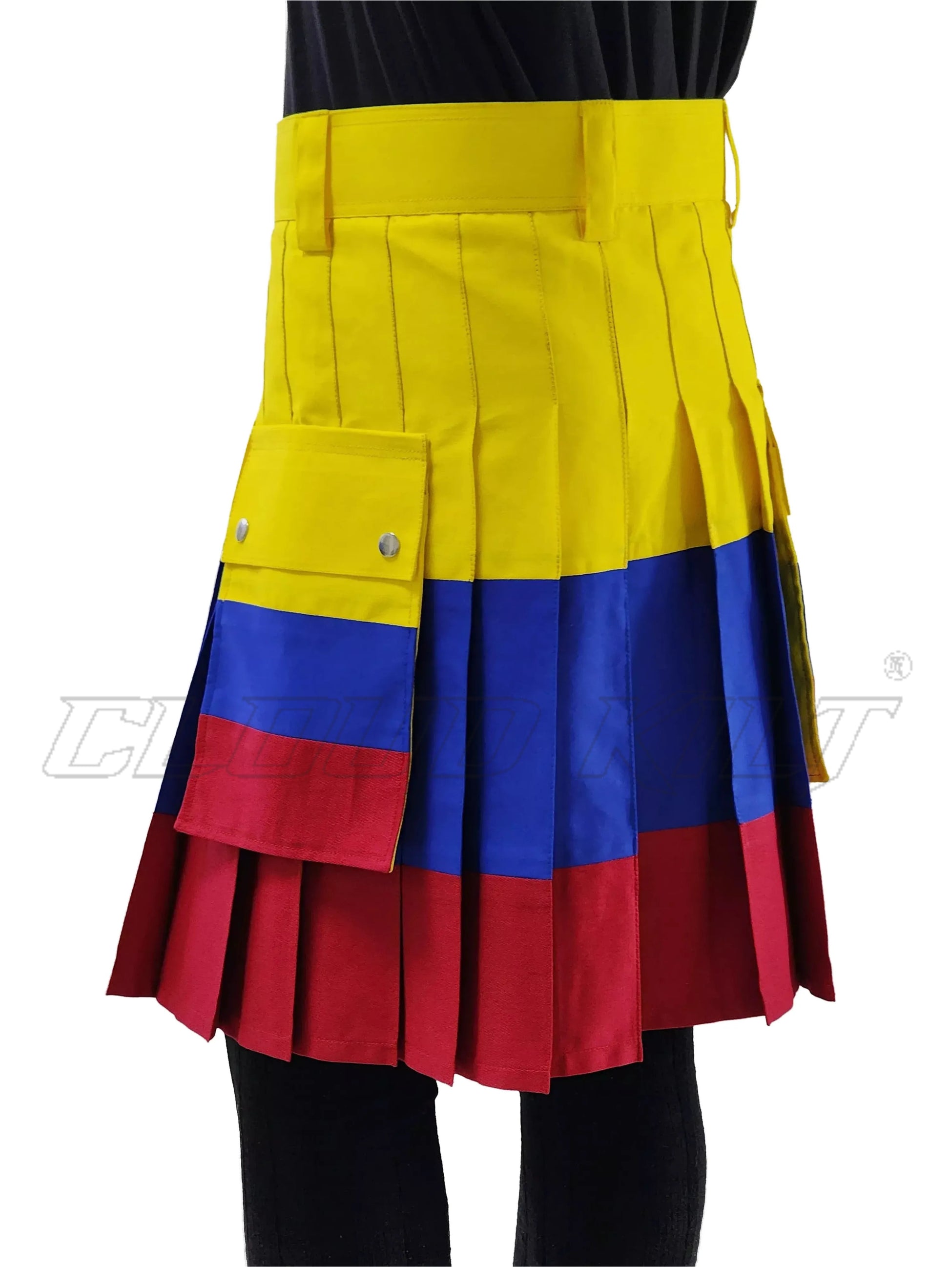 The national flag of Ecuador which consists of horizontal bands of the Pan-Colombian colors of yellow, blue and red, 