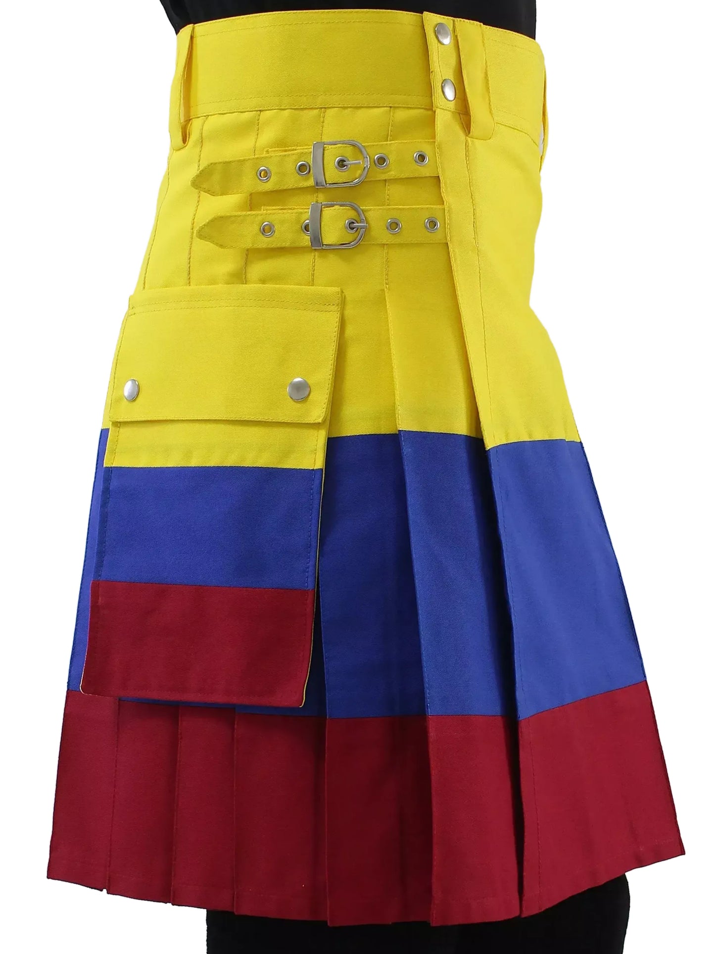 The national flag of Ecuador which consists of horizontal bands of the Pan-Colombian colors of yellow, blue and red, 