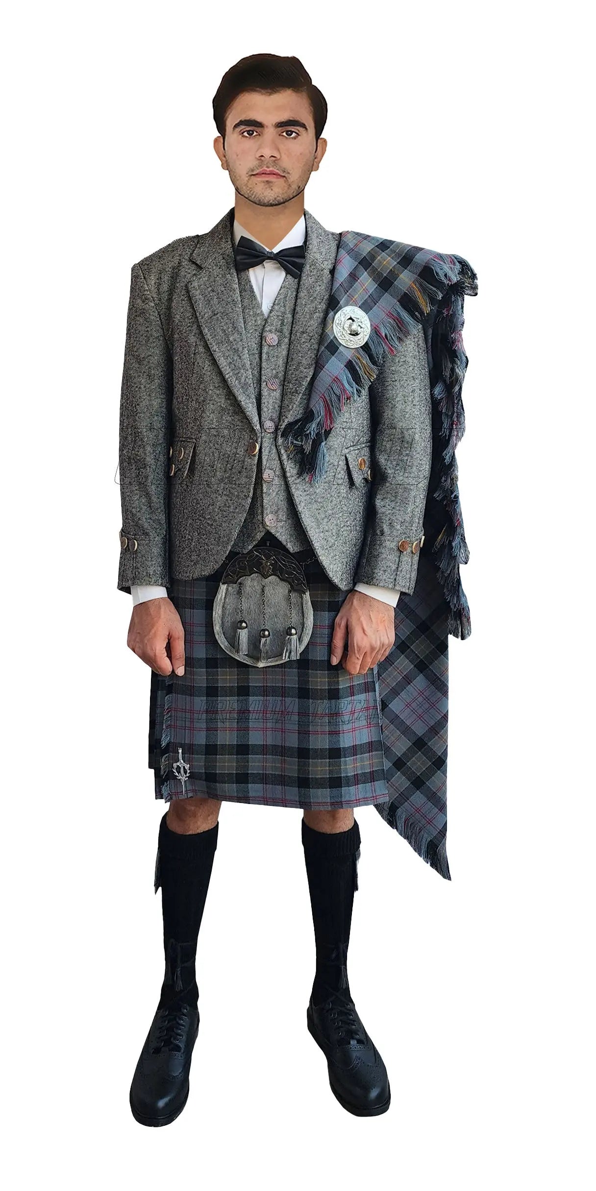 Gray Argyll Kilt Outfit With Harris Family Tartan Kilt CLOUD KILT