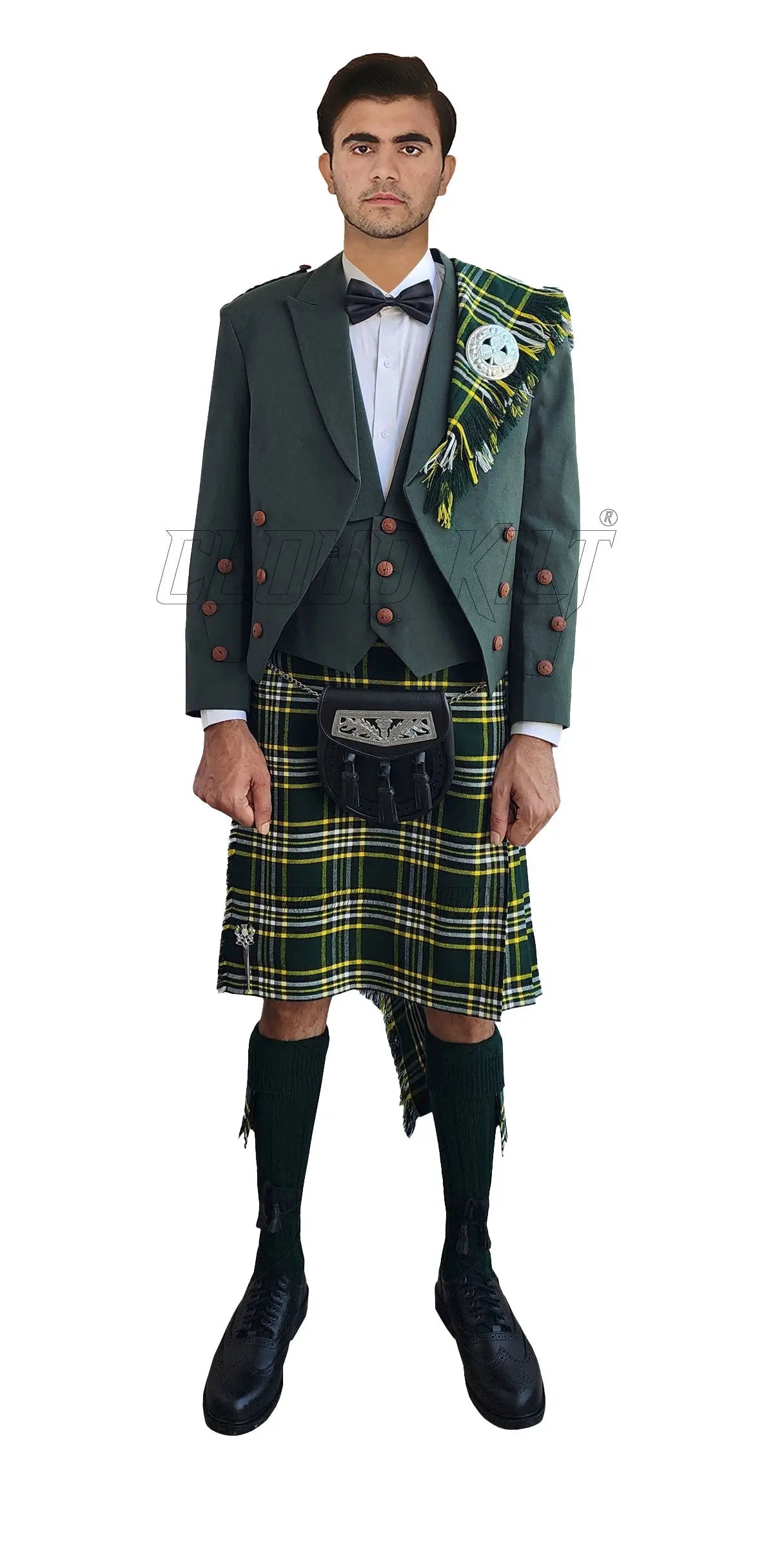 Green Prince Charlie Kilt Outfit With Dark Irish Green Tartan Kilt ...