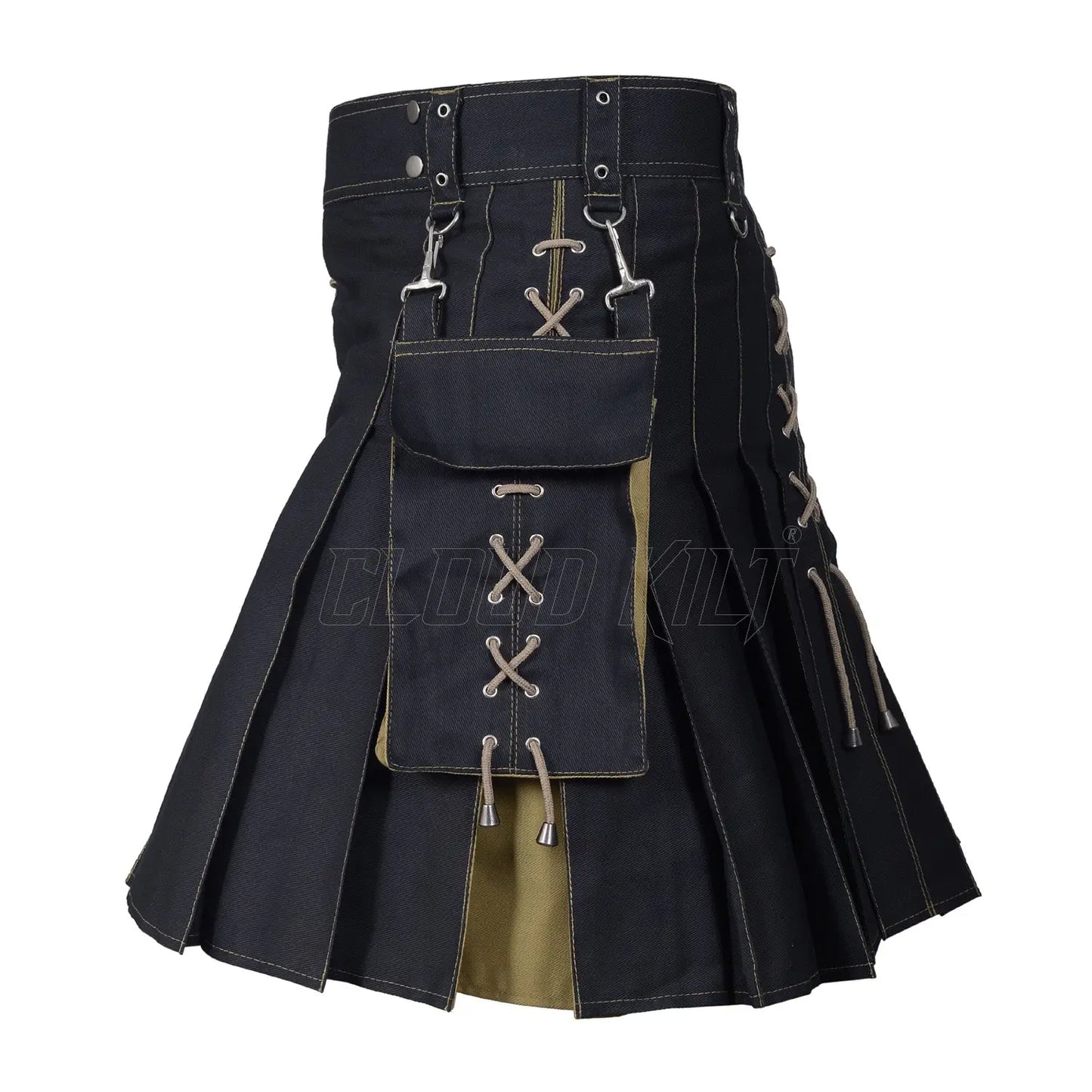 Hybrid Black and Khaki Utility Kilt For Men CLOUD KILT