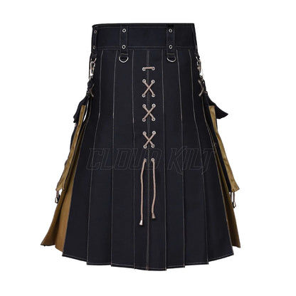 Hybrid Black and Khaki Utility Kilt For Men CLOUD KILT