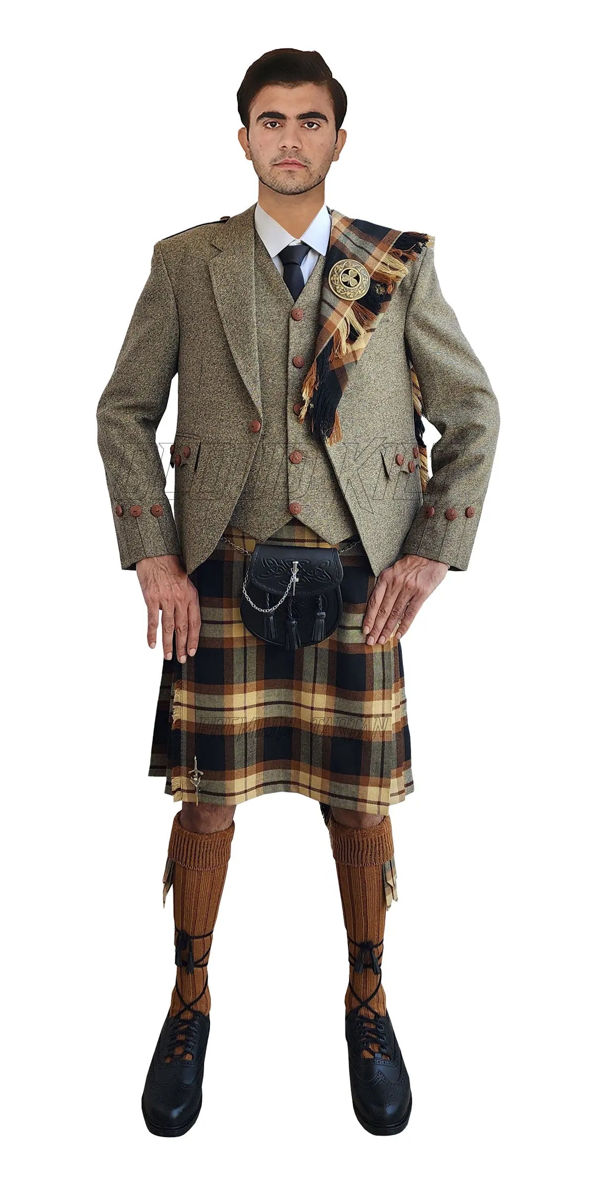 Khaki Argyll Kilt Outfit With Rose Ancient Tartan Kilt CLOUD KILT