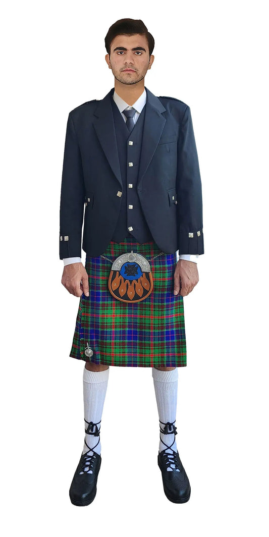 Modern Black Argyll Kilt Outfit With Clan Adam Tartan Kilt CLOUD KILT