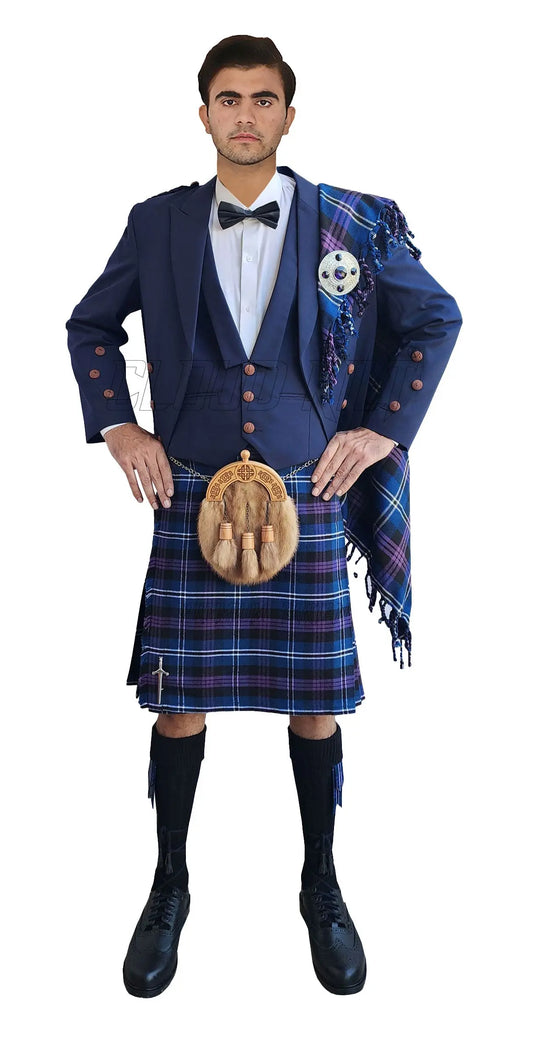 Navy Prince Charlie Kilt Outfit With Heritage Of Scotland Tartan Kilt CLOUD KILT