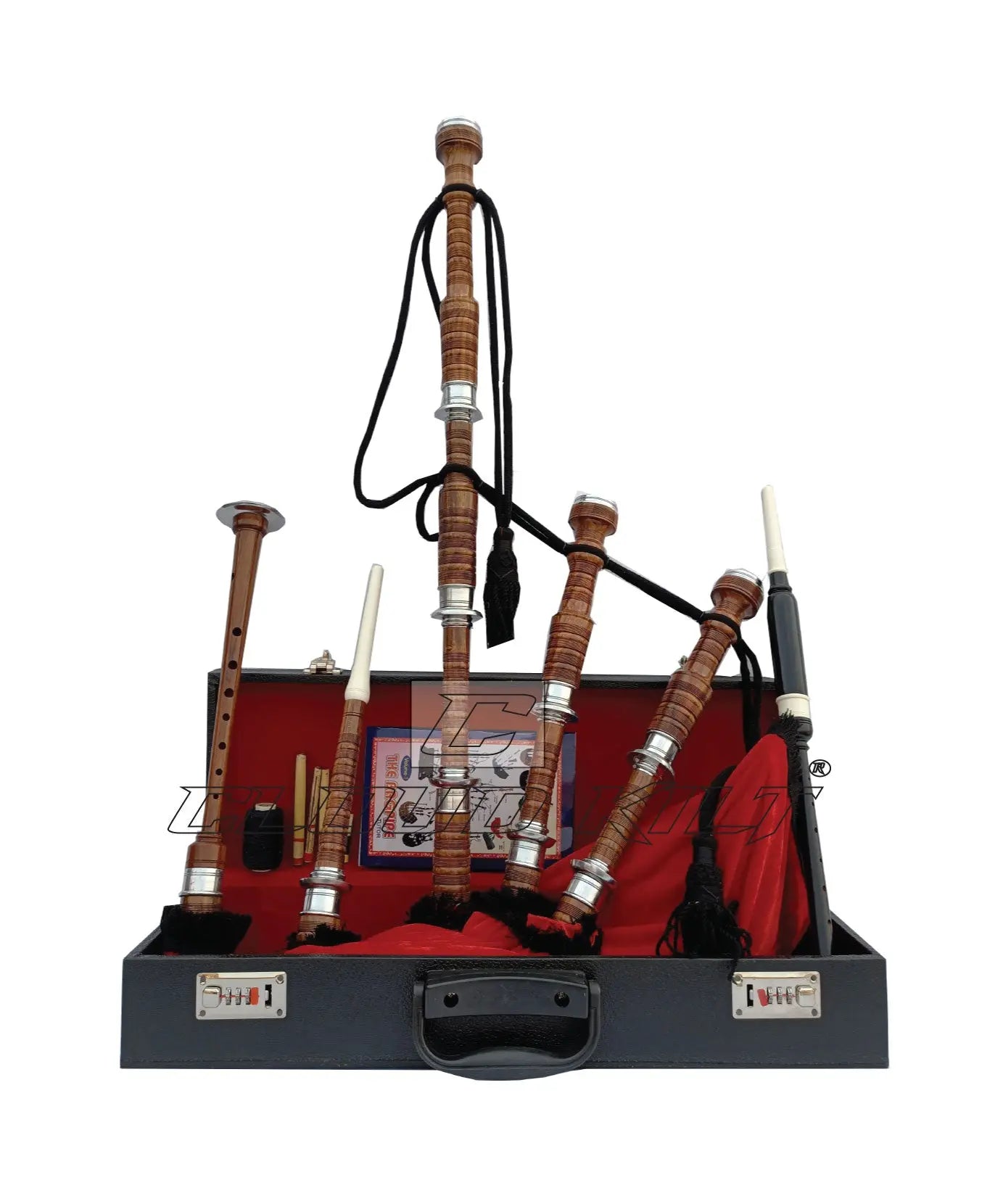 Bagpipe Reeds Set Red Velvet Bagpipe Set Brown & Silver Finish - CLOUD KILT