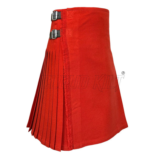 Solid Red Tartan Utility Kilt For Men CLOUD KILT