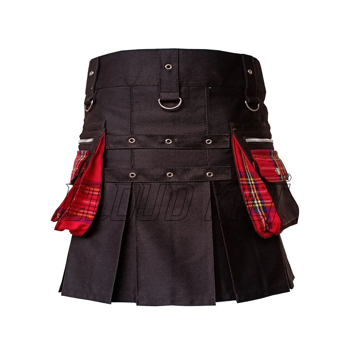 Women Black With Royal Stewart Box Pleat Utility Kilt CLOUD KILT