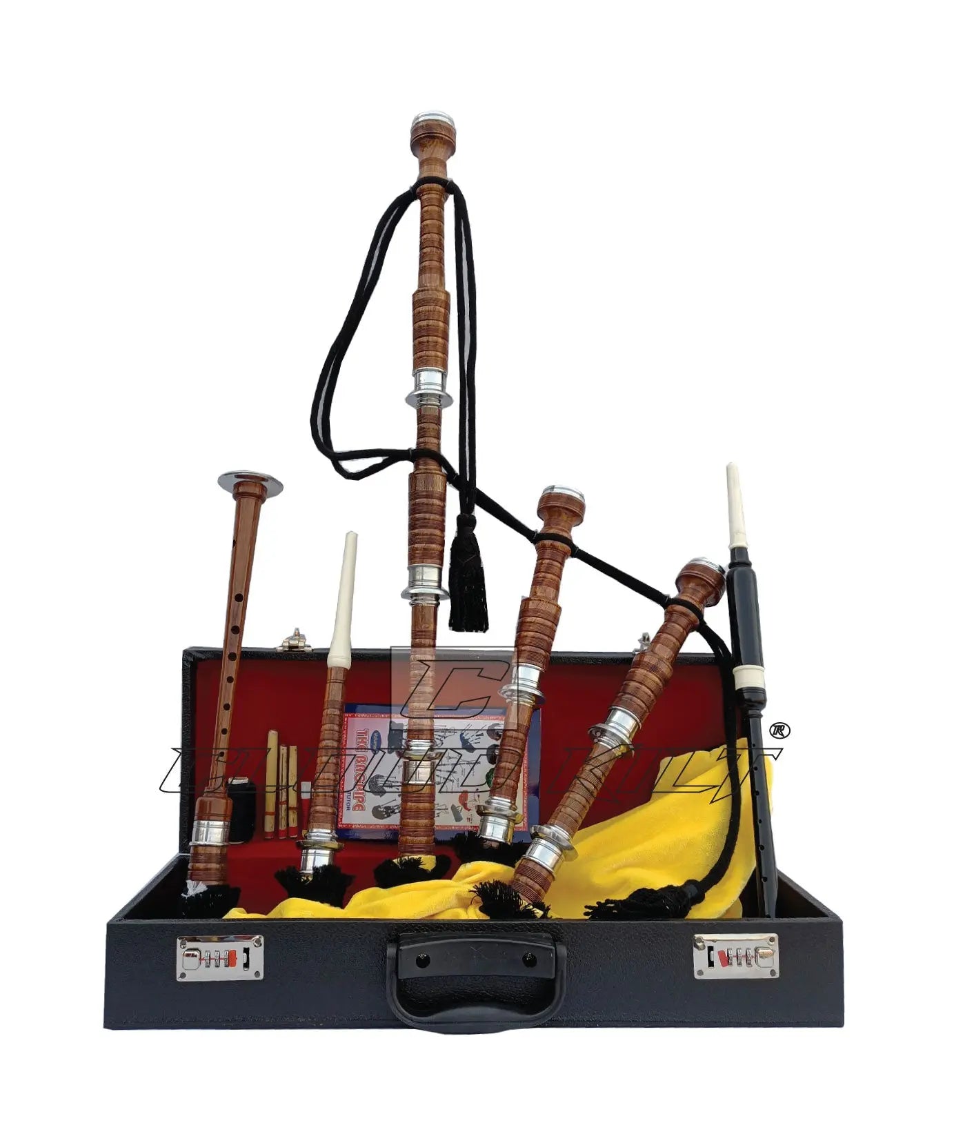 Bagpipe Reeds Set Yellow Velvet Bagpipe Set Brown & Silver Finish - CLOUD KILT – CLOUD KILT®
