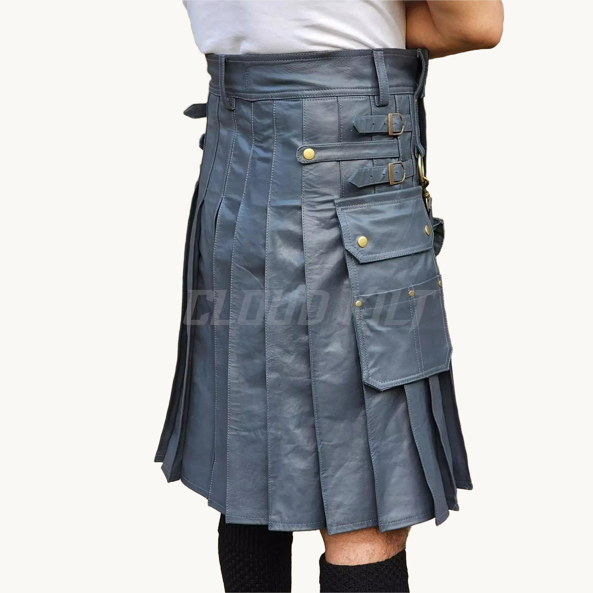 Grey Leather Kilt